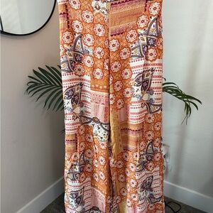 Orange multi pattern wide leg pant